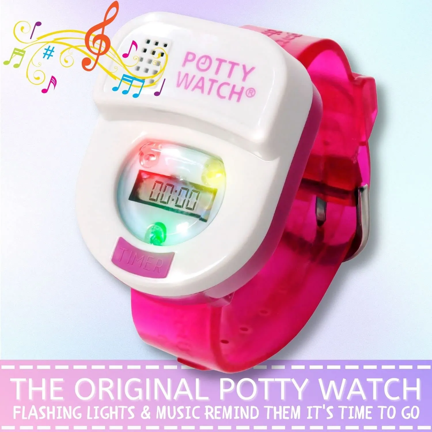 Potty Watch for Kids Potty Training - Potty Training Watch with 3 Fun Flashing Lights and Music - Water-Resistant Watch - Potty Watch Remind Kids Every 30, 60 or 90 Minutes - Pink