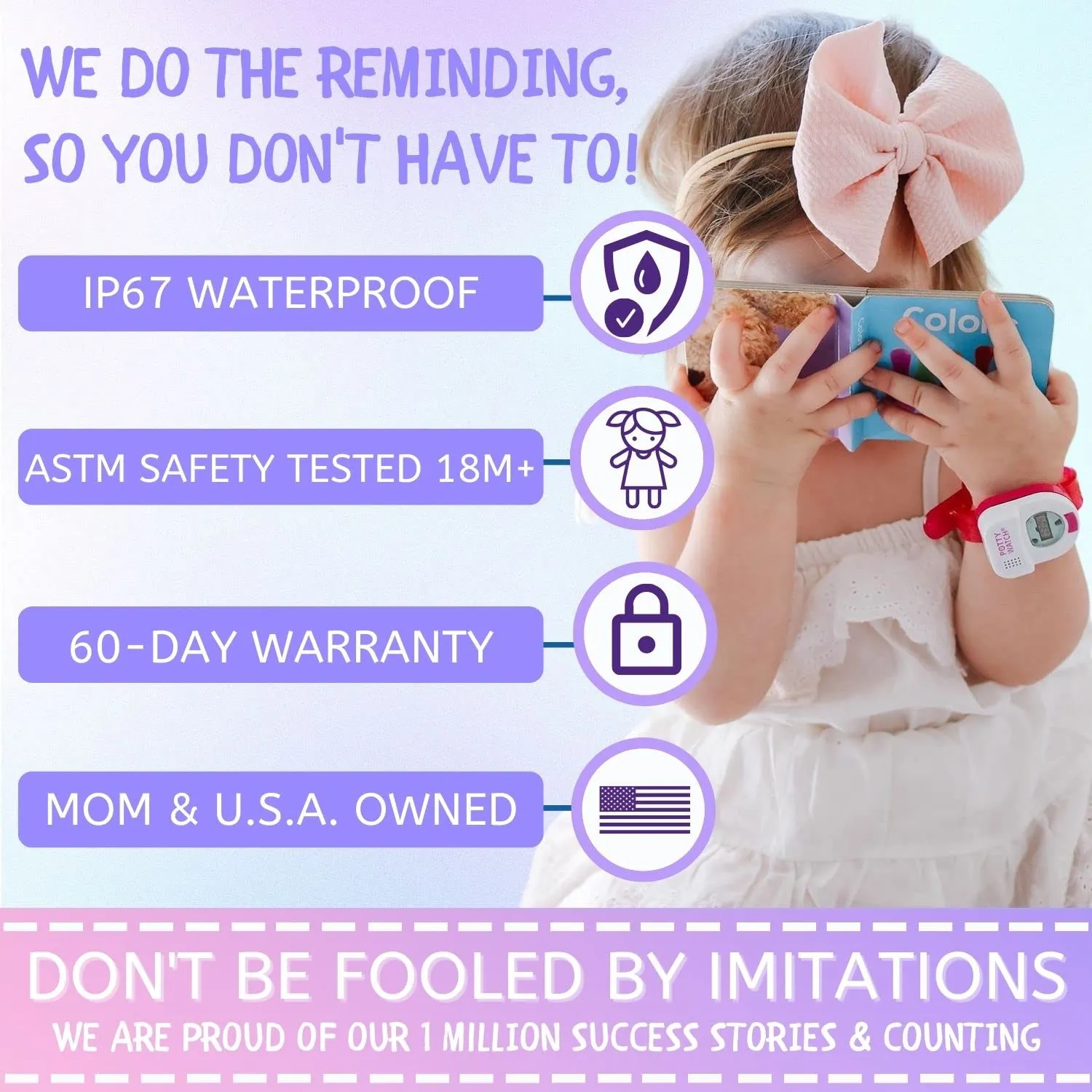 Potty Watch for Kids Potty Training - Potty Training Watch with 3 Fun Flashing Lights and Music - Water-Resistant Watch - Potty Watch Remind Kids Every 30, 60 or 90 Minutes - Pink