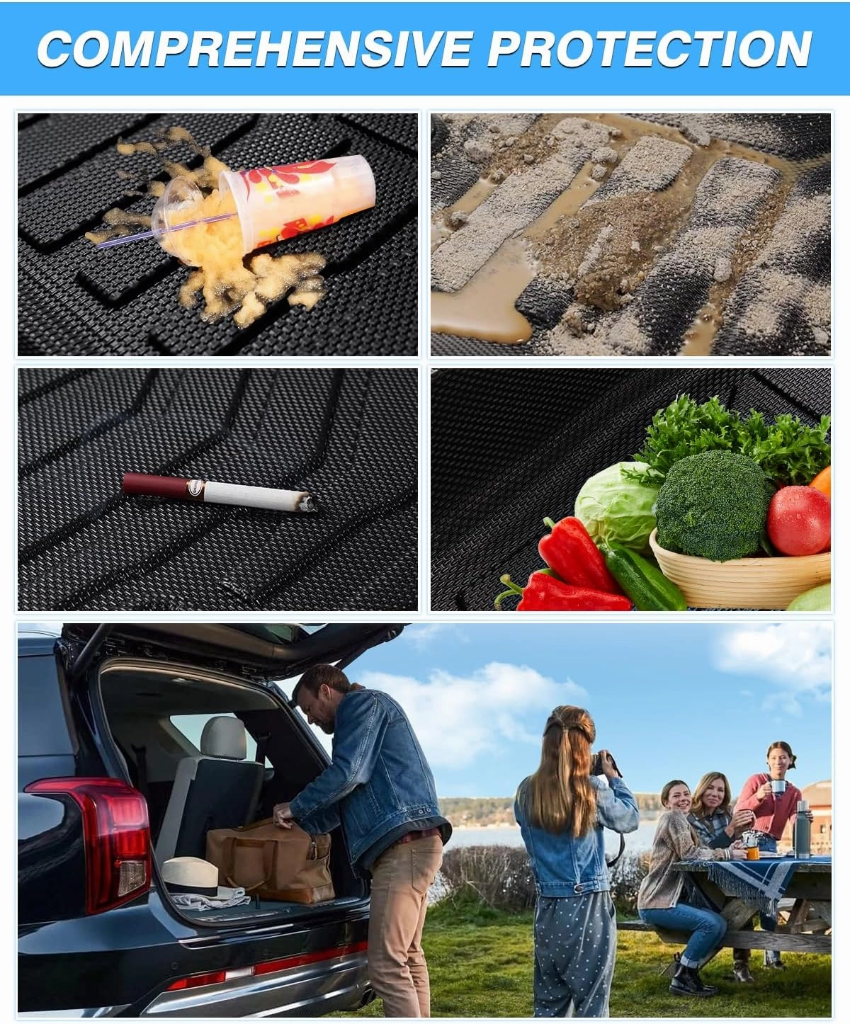 Powerty Cargo Mat for 2022-2025 Kia Carnival (Non-Hybrid) Accessories Trunk Mat TPE All Weather Cargo Liner Heavy-Duty Trunk Liners