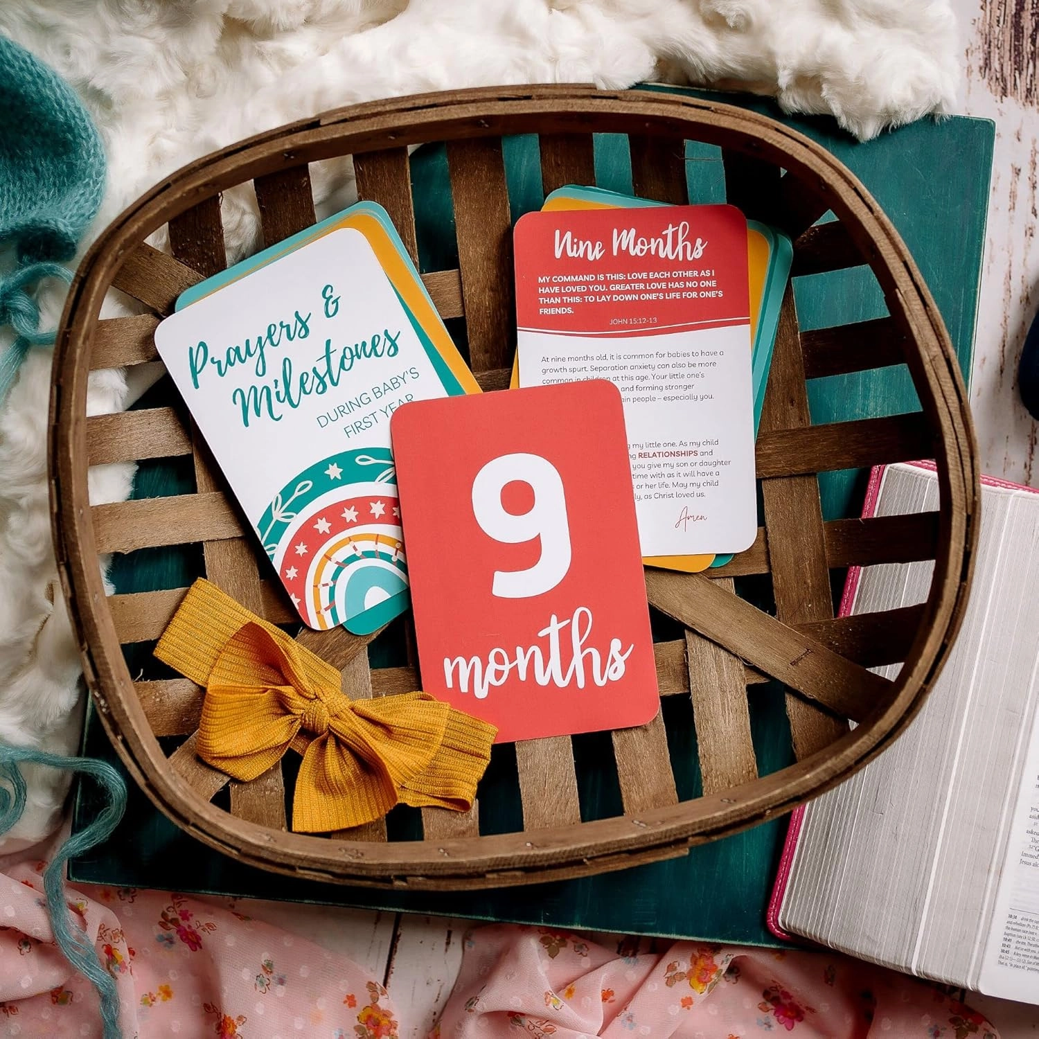 Prayer & Milestone Cards for Baby's First Year, Monthly Baby Milestone Cards, Unique First Time Mom Gift, Religious Baby Shower Gifts, Gender Neutral Rainbow Baby Gifts (Rainbow)