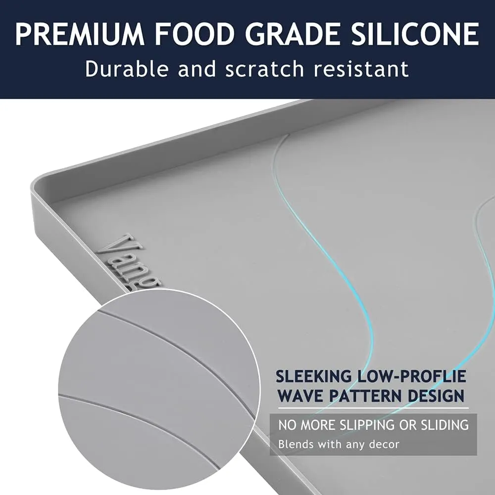 Premium Under Sink Mat for Kitchen - Waterproof 34" x 22", Extra Thick Non-Slip Silicone Liner with Raised Edge - Prevents Drips, Leaks, Spills - Grey