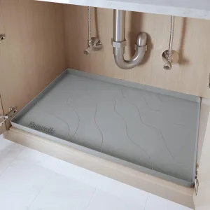 Premium Under Sink Mat for Kitchen - Waterproof 34" x 22", Extra Thick Non-Slip Silicone Liner with Raised Edge - Prevents Drips, Leaks, Spills - Grey