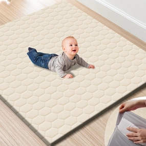 Premium Foam Baby Play Mat with Removable Cover, 50x50 Extra Thick Padding Playpen Mat, Non-Slip Floor Mat, Stylish & Easy to Clean for Crawling Baby, Infants & Toddlers, Beige