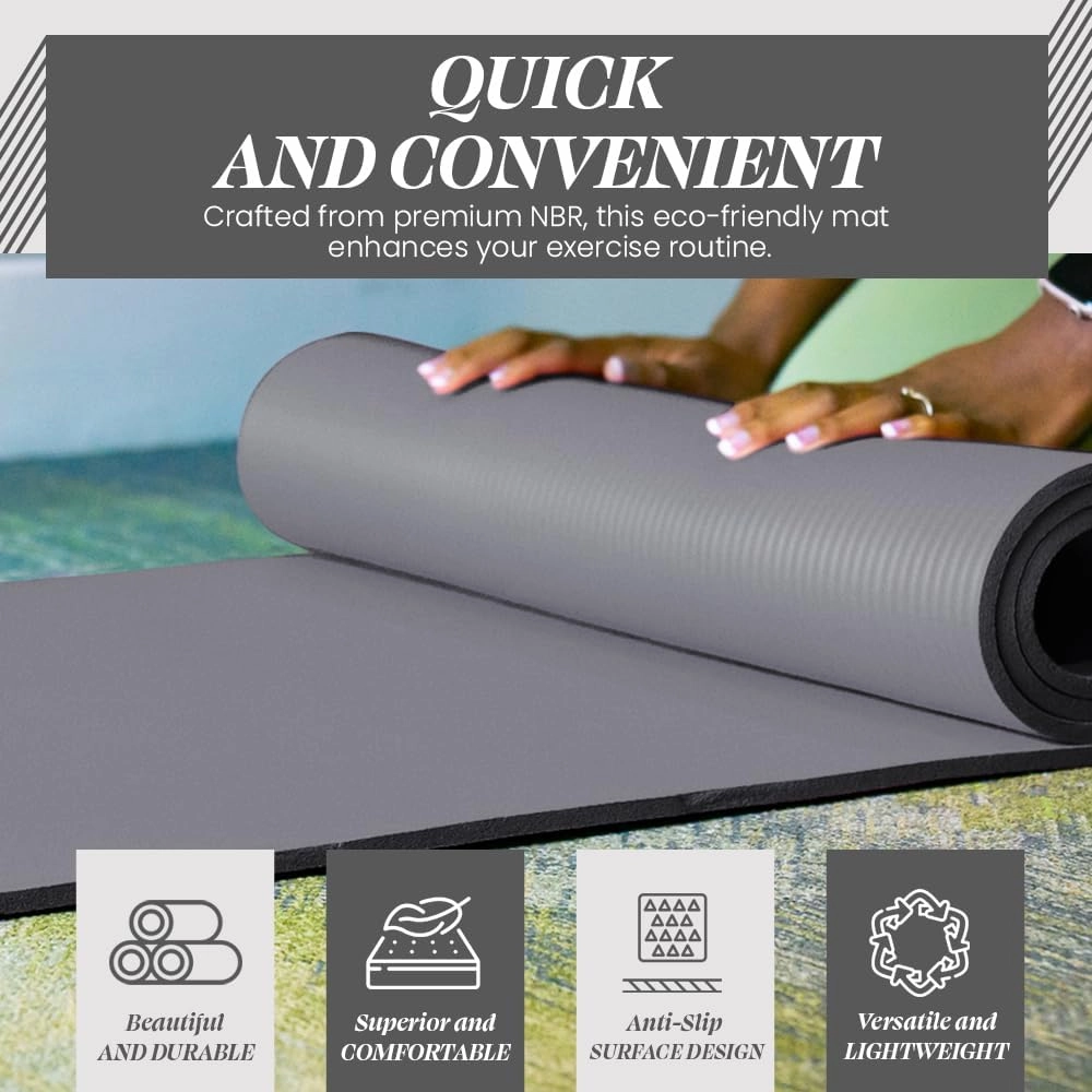 Premium Quality NBR made Yoga Mat with Carry strap for Floor Excercises | Non Slippery sweat resistant | Everyday Yoga | Indoor & Outdoor Excercises | Male and Female Fitness | Extra Cushion | Environmental Safe