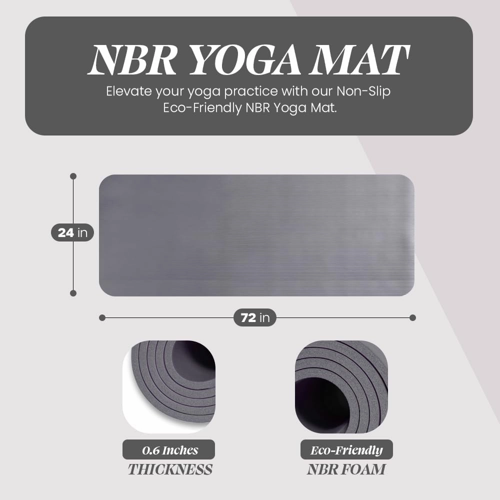 Premium Quality NBR made Yoga Mat with Carry strap for Floor Excercises | Non Slippery sweat resistant | Everyday Yoga | Indoor & Outdoor Excercises | Male and Female Fitness | Extra Cushion | Environmental Safe
