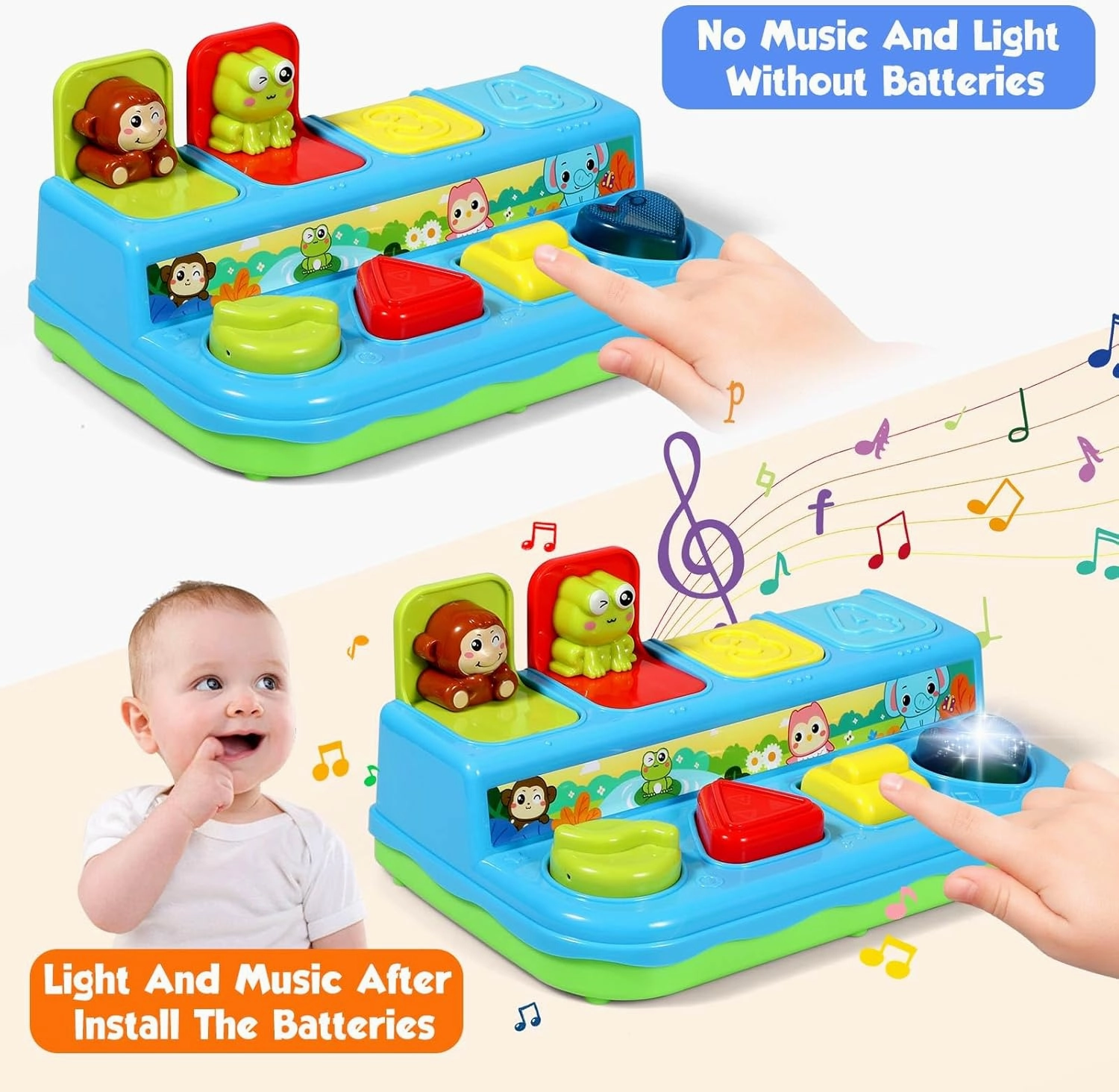Preschool Early Development Cause and Effect Pop Up Toys, Light Music Baby Infant Toys 6 to 18 Months, Kids Toddler Learning Toys for 1-3 Years Old Boys Girls Gifts