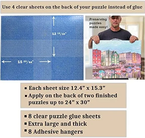 Preserve 2 x 1000 Piece Puzzle - Clear Puzzle Glue Sheets Extra Large Thick No Mess Jigsaw Puzzle Saver Peel and Stick Adhesive Backing to Preserve Frame Finished 24 x 30 Puzzles