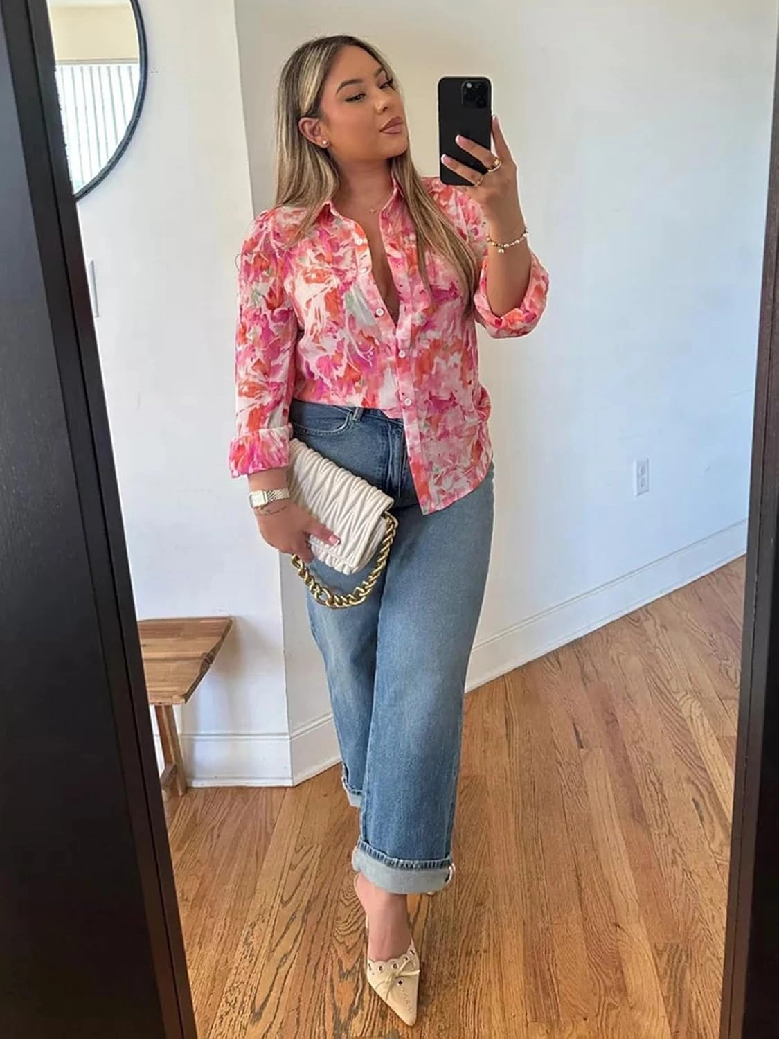 PRETTYGARDEN Women's Floral Blouses Dressy Casual V Neck Button Down Shirts Lantern Long Sleeve Boho Chiffon Spring Tops 2025
