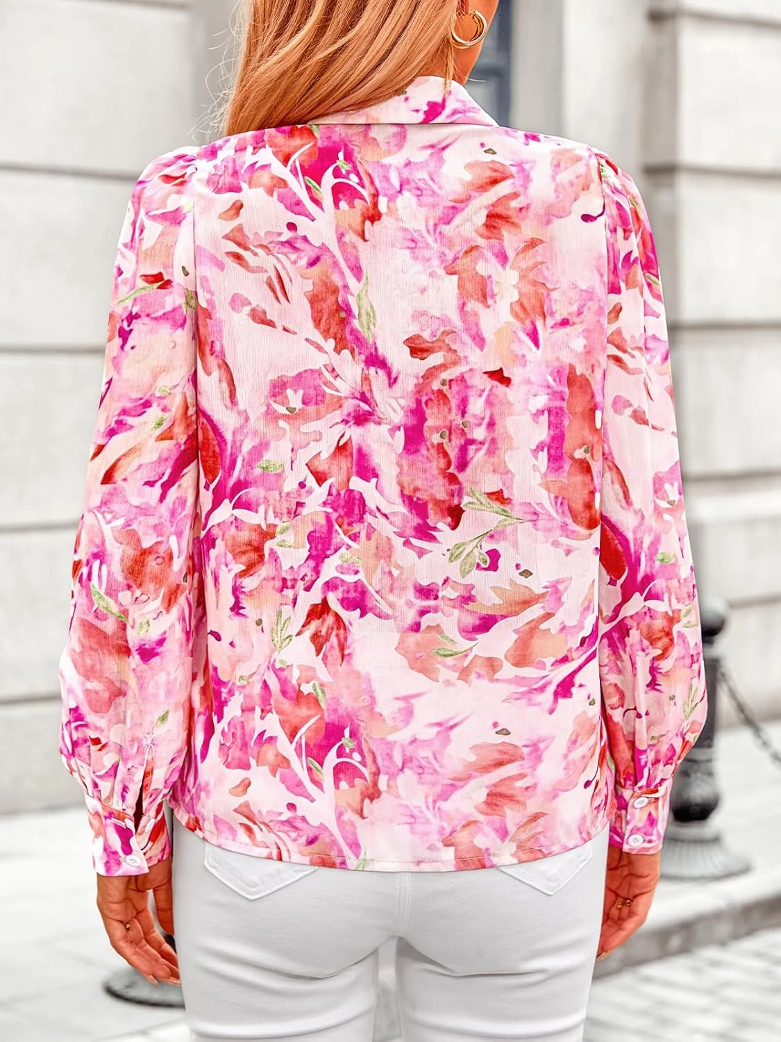 PRETTYGARDEN Women's Floral Blouses Dressy Casual V Neck Button Down Shirts Lantern Long Sleeve Boho Chiffon Spring Tops 2025