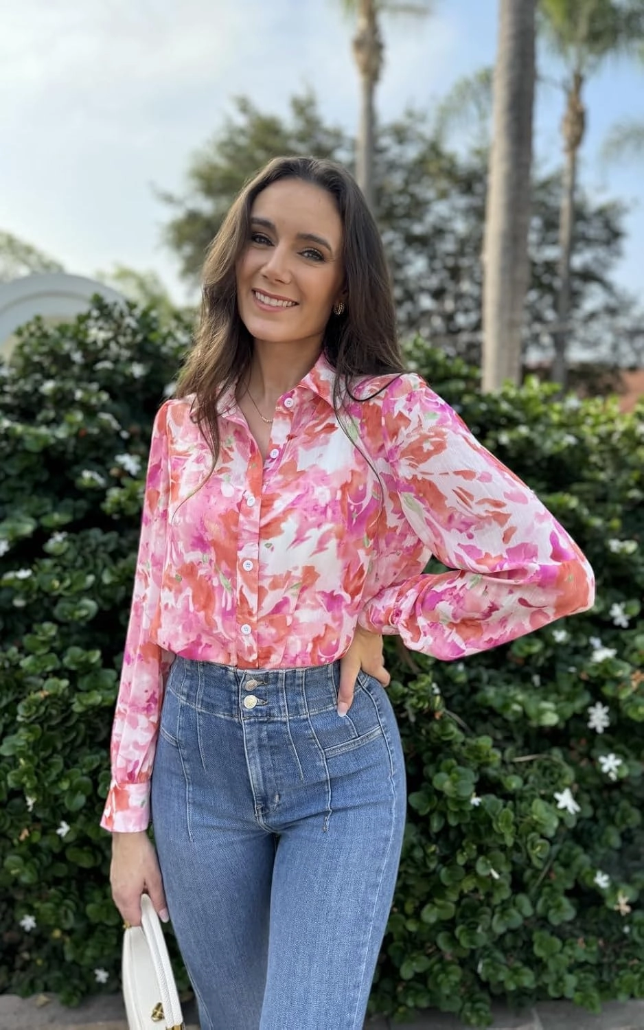 PRETTYGARDEN Women's Floral Blouses Dressy Casual V Neck Button Down Shirts Lantern Long Sleeve Boho Chiffon Spring Tops 2025