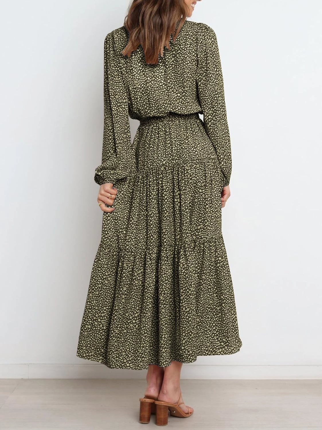 PRETTYGARDEN Womens Spring Long Sleeve Wrap V Neck Ruffle Floral Maxi Dress Casual Tie Waist Boho Chiffon Flowy Long Dresses