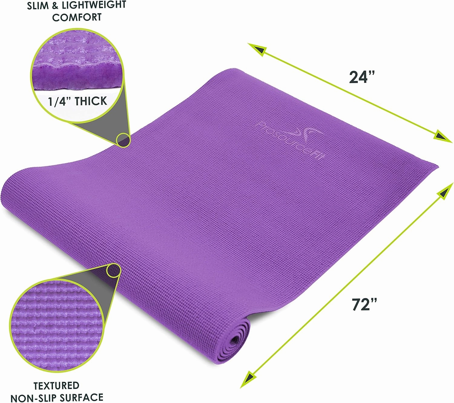 ProsourceFit Original Yoga Exercise Mat ¼” (6mm) Thick for Comfort and Stability with Carrying Straps, Non Slip –Multiple Colors