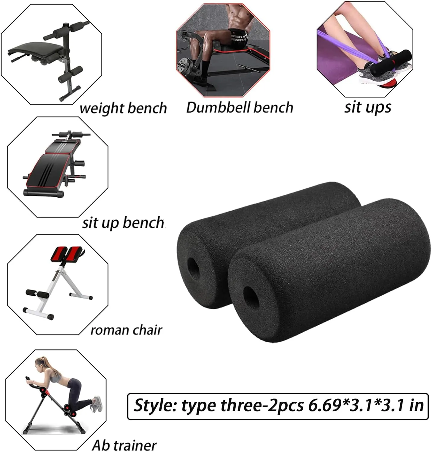 Protective Pads Cushion (6.69 * 3.1 * 3.1 in), Soft Foam Padding Sponge Rollers for for Exercise Equipment Workout Machine-Sit ups, Barbell Bench