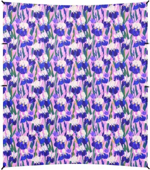 Purple and White Iris Flowers Stable Beach Tent UPF50  Easy Setup Large Sun Shade with Carrying Bag for Family Trips, Picnics & Camping