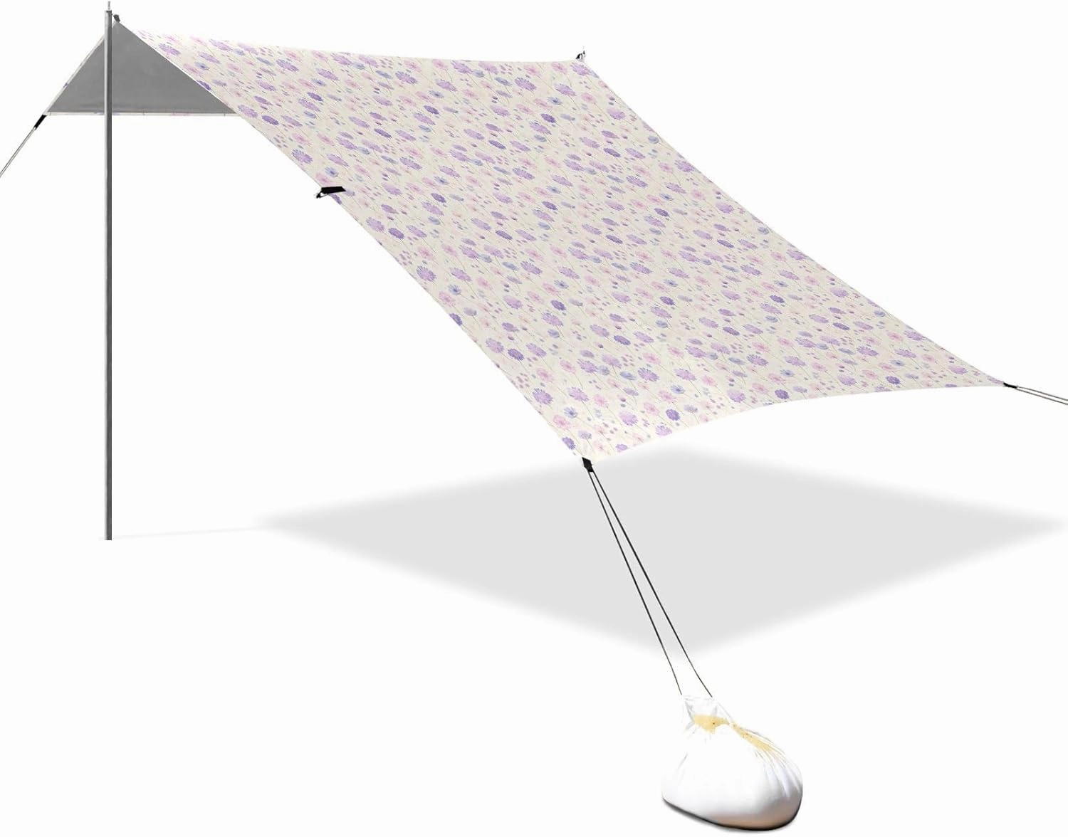 Purple Pink Flowers Beach Cabana Tent UPF50 Water-Resistant Outdoor Sun Shade Includes Sand Shovel, Sandbags, Stability Poles for Family Travel