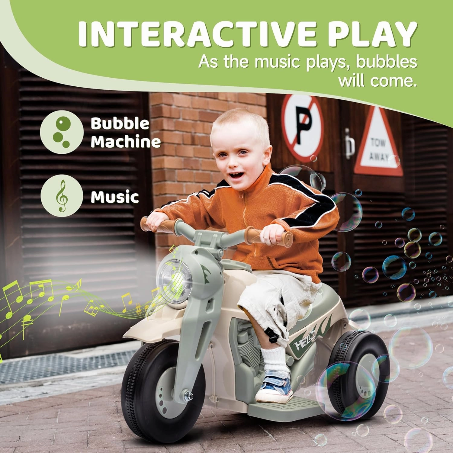 Qaba Ride on Bubble Car, 6V Kids Motorcycle, 3 Wheeled 2 MPH Electric Motorbike for Toddler with LED Headlight, Music, Forward & Reserve, Cream White
