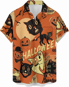 QIVICIMA Mens Halloween Christmas Shirts Funky Button Down Shirts Party Aloha Shirts Santa Print Hawaiian Shirt Tops