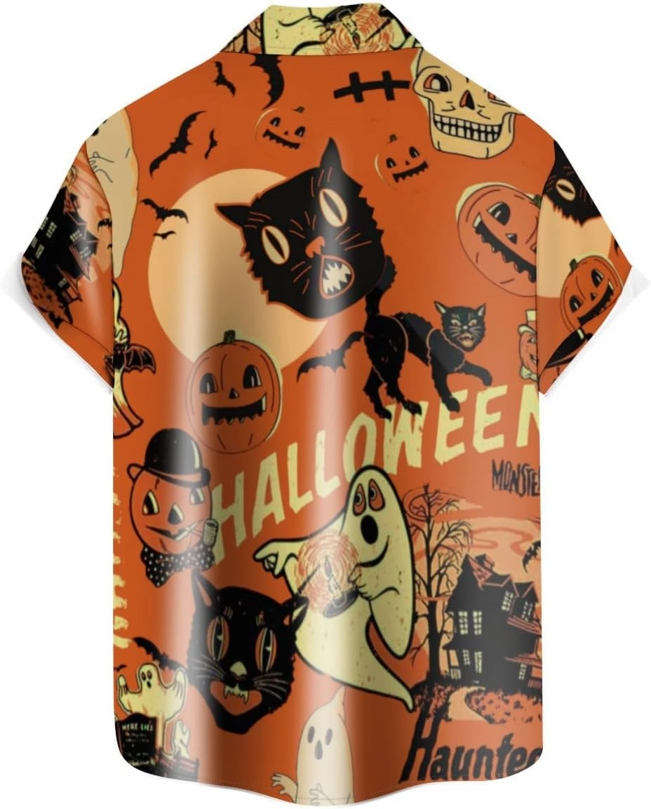 QIVICIMA Mens Halloween Christmas Shirts Funky Button Down Shirts Party Aloha Shirts Santa Print Hawaiian Shirt Tops