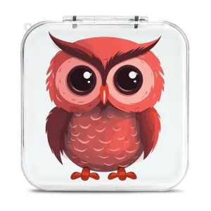 QMNBTES Cute Red Owl Switch Game Case Switch Game Holder Cartridge Case Storage 12 Games & 2 Micro Sd Card Slots, Travel Carry Cases, Portable Games Card Storage, Hard Shell, Buckle Closure