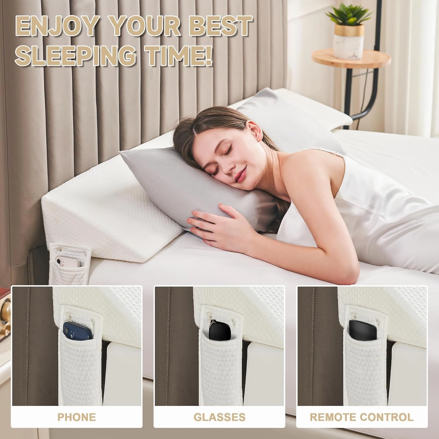 Queen Size(60"x6"x10") Bed Wedge Pillow for Headboard, Mattress Gap Filler(0-8"), Bed Wedge for Gap Between Your Headboard and Mattress White