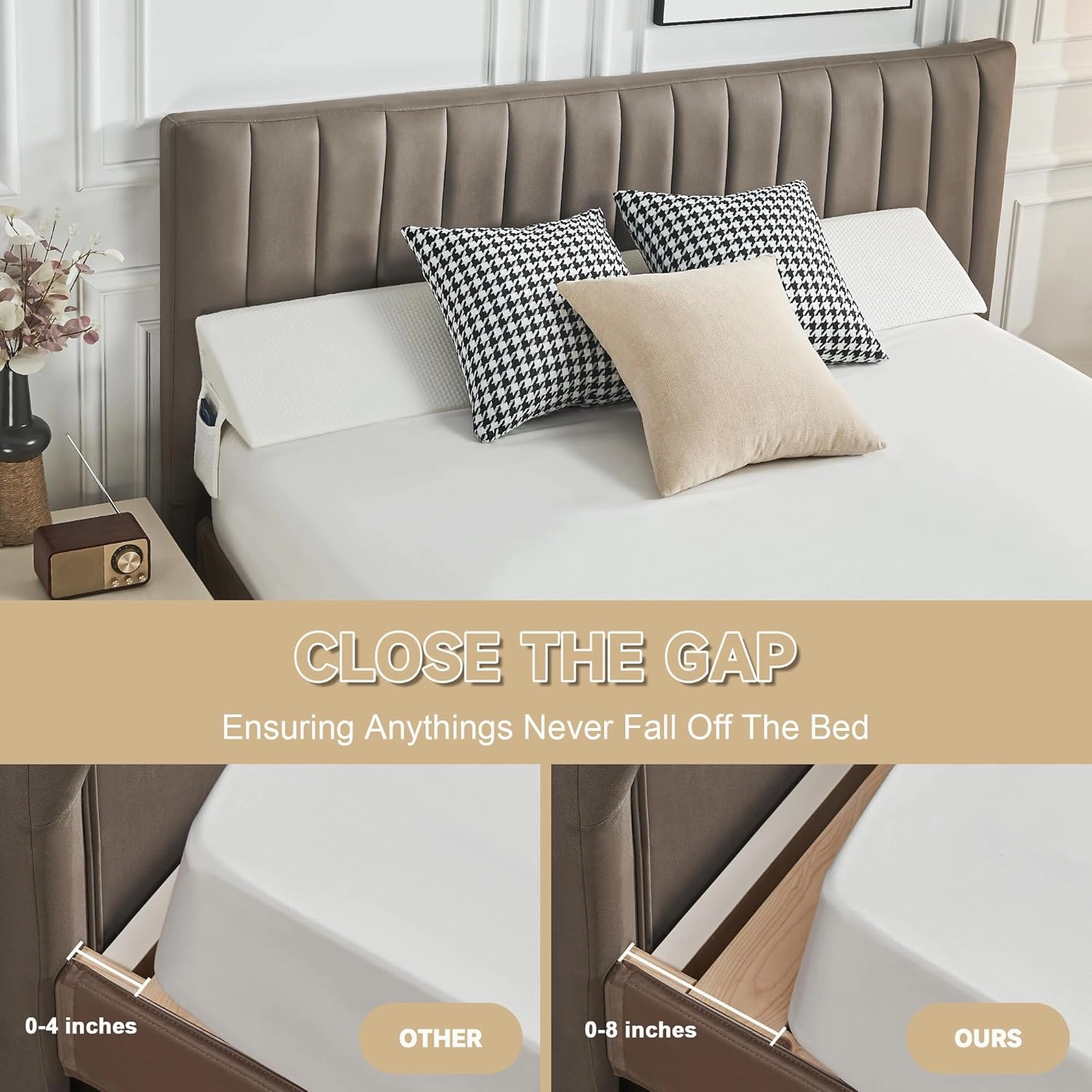 Queen Size(60"x6"x10") Bed Wedge Pillow for Headboard, Mattress Gap Filler(0-8"), Bed Wedge for Gap Between Your Headboard and Mattress White