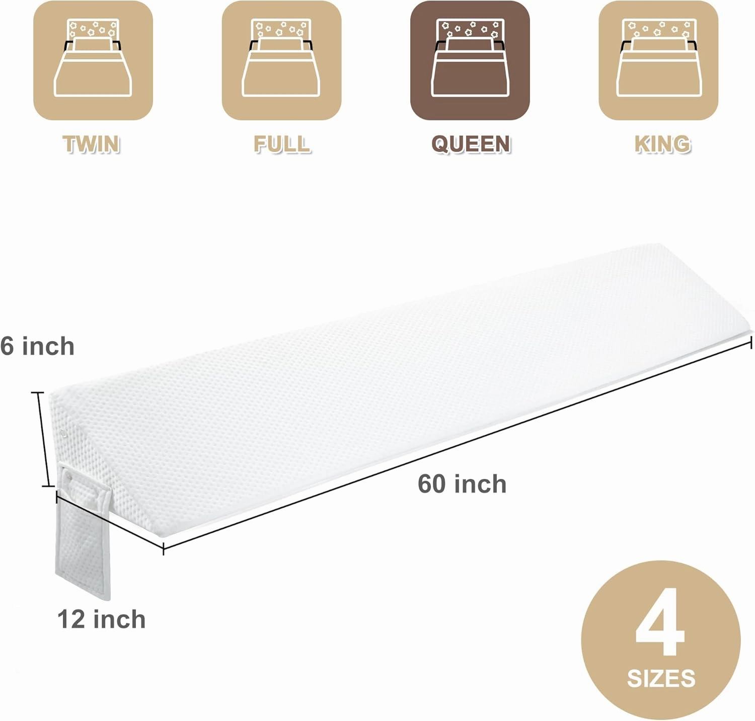 Queen Size(60"x6"x10") Bed Wedge Pillow for Headboard, Mattress Gap Filler(0-8"), Bed Wedge for Gap Between Your Headboard and Mattress White