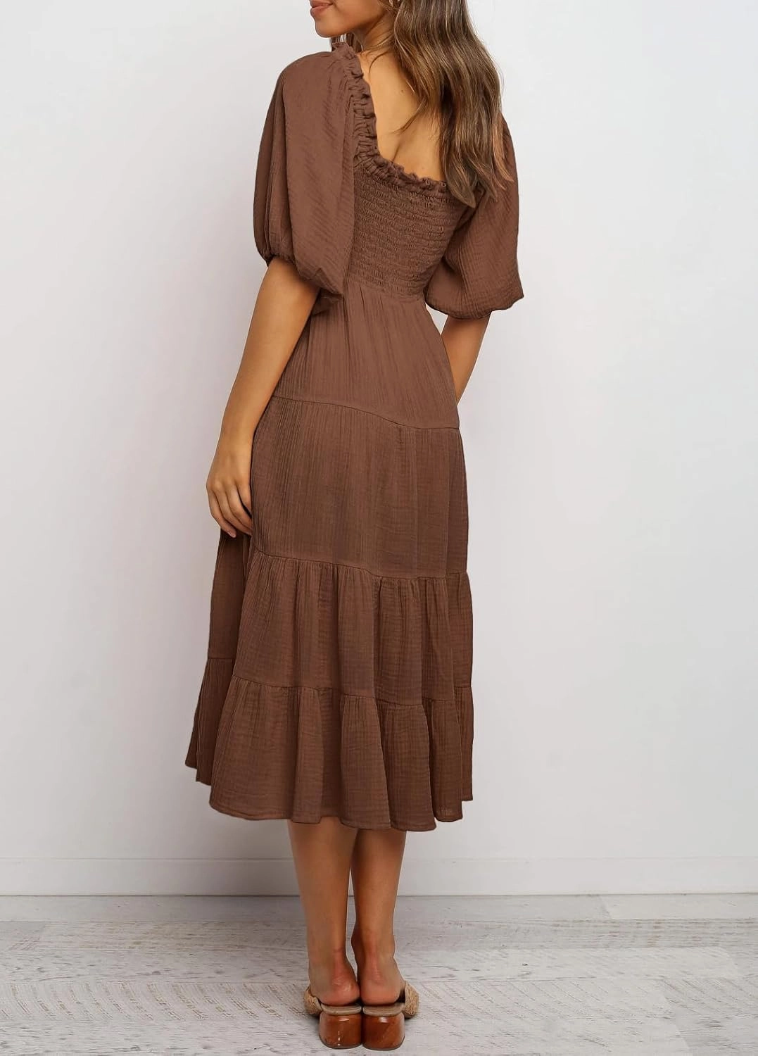 R.Vivimos Women's Summer Cotton Lantern Sleeves Ruffled Off Shoulder A-Line Midi Dresses