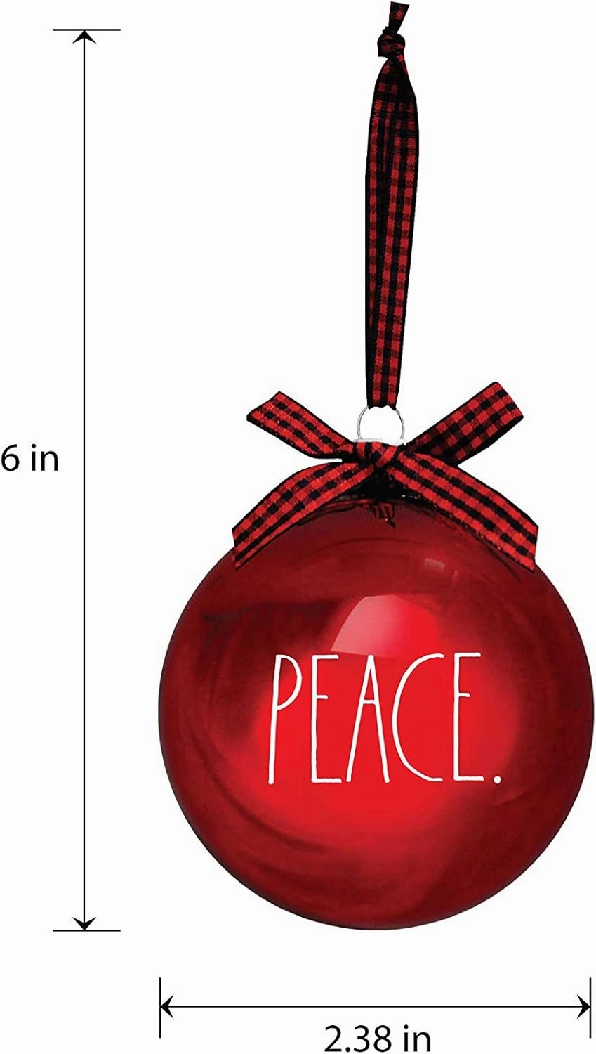 Rae Dunn Christmas Ornaments - Set of 6 Glass Balls - Red, Green, Clear - Peace, Love, Joy, Hope, Wish, Nice - 60mm / 2.36 Inch Hanging Holiday Decorations for Xmas Tree