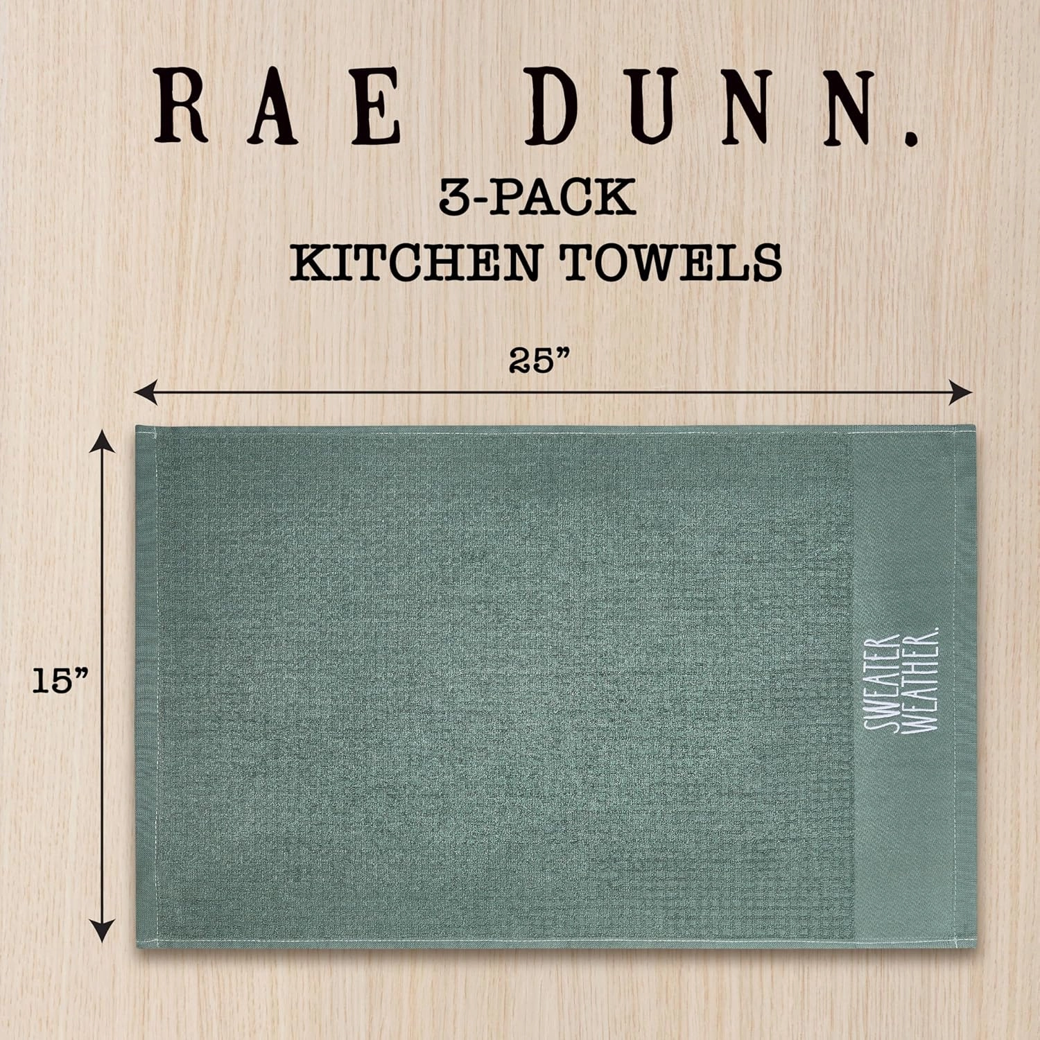 Rae Dunn Set of Hand Towels for Kitchen and Bathroom, 100% Cotton, Embroidered Dish Towels, Decorative Hand Towels, Sweater Weather, 3 Pack