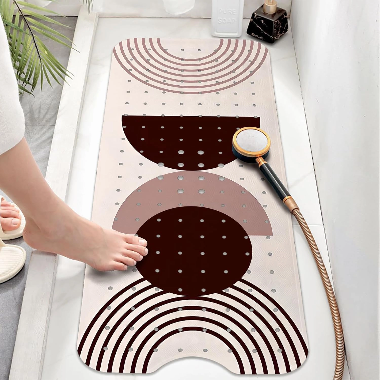 Rainbow Bathtub Mat Non Slip, Baby Bath Mat for Tub Rubber Tub Mat, Kids Bath Mats for Bathroom Modern Abstract Anti Slip Shower Mat with Suction and Drain Holes Machine Washable, 39.5″X15.8″