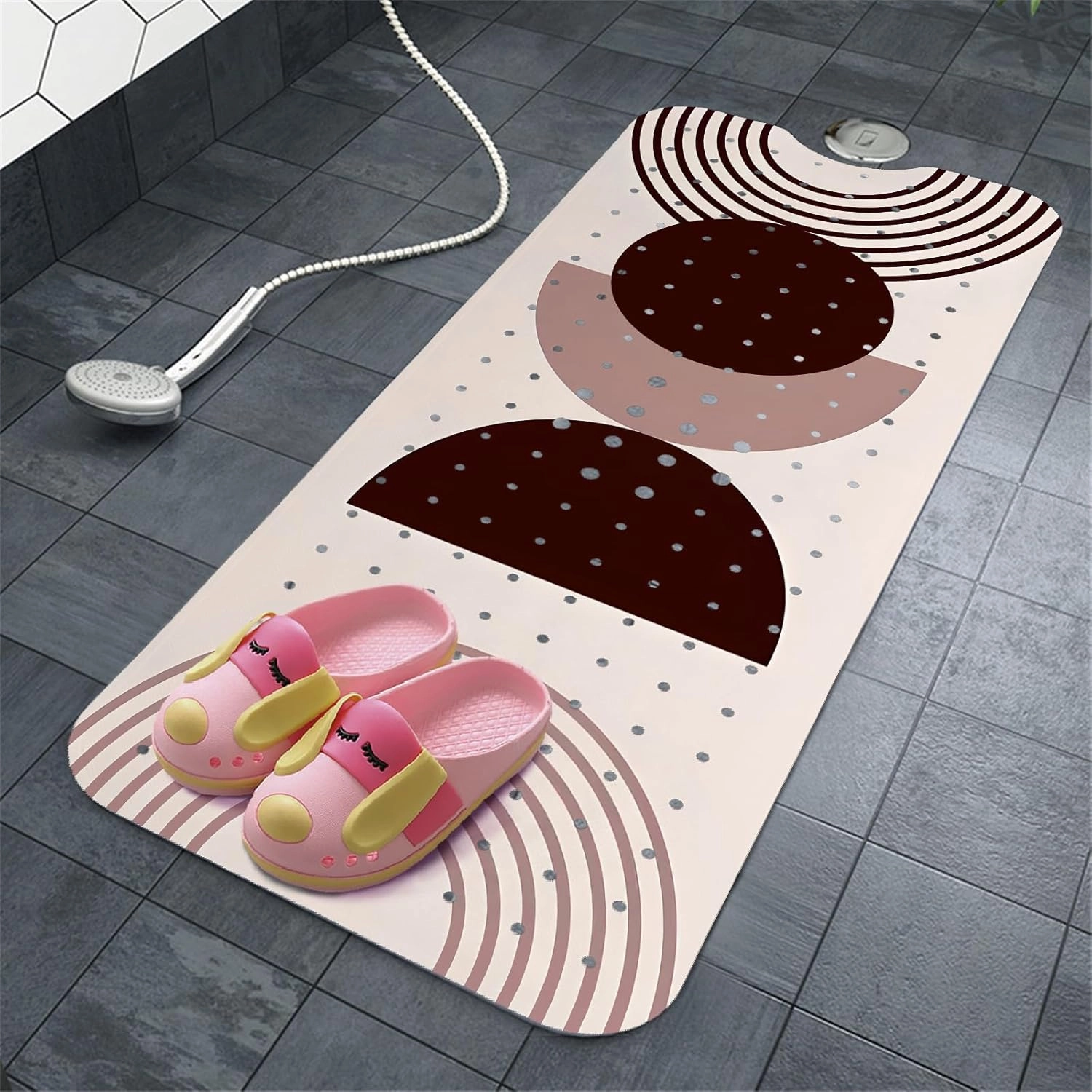 Rainbow Bathtub Mat Non Slip, Baby Bath Mat for Tub Rubber Tub Mat, Kids Bath Mats for Bathroom Modern Abstract Anti Slip Shower Mat with Suction and Drain Holes Machine Washable, 39.5″X15.8″
