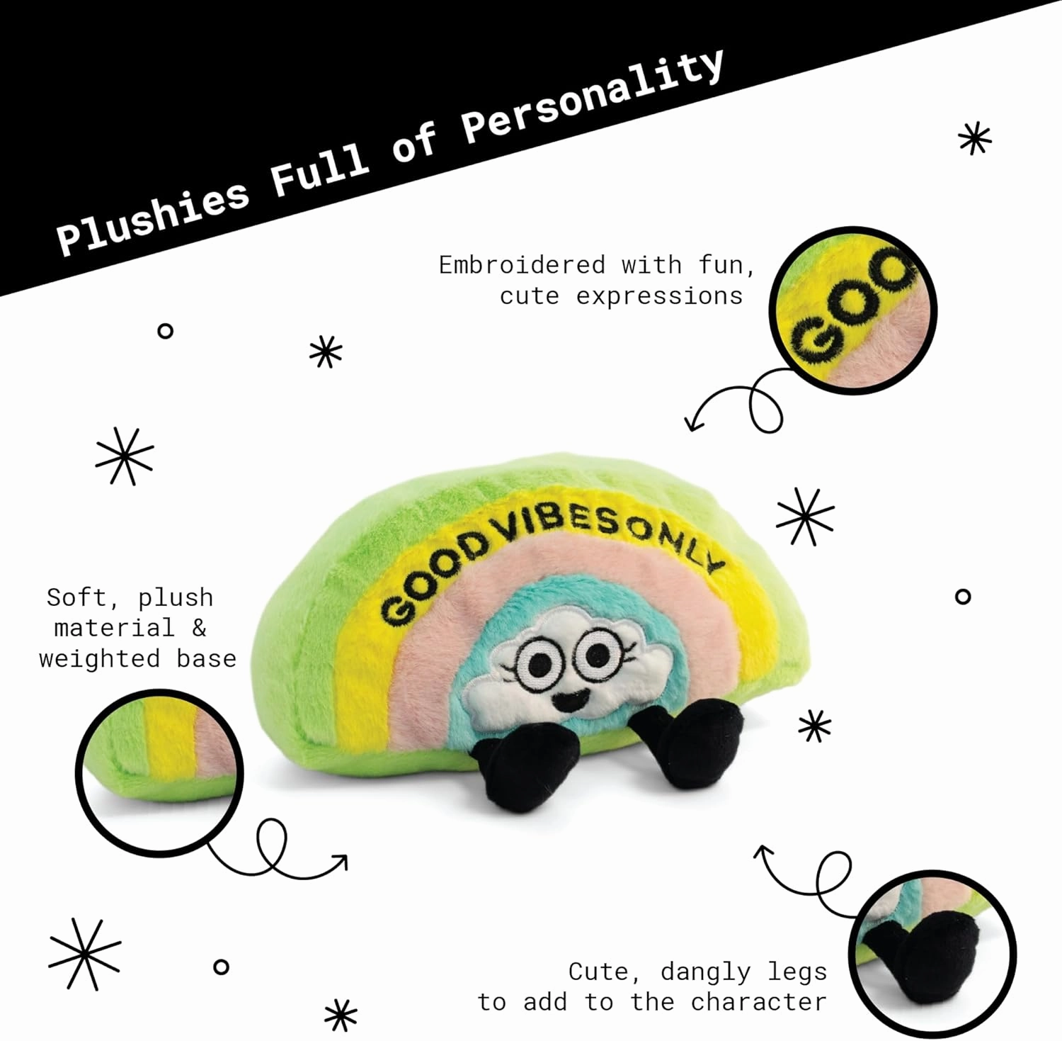 Rainbow Plushie - Good Vibes Only Punny Rainbow Plush, Cute Plushie Gift for Kids