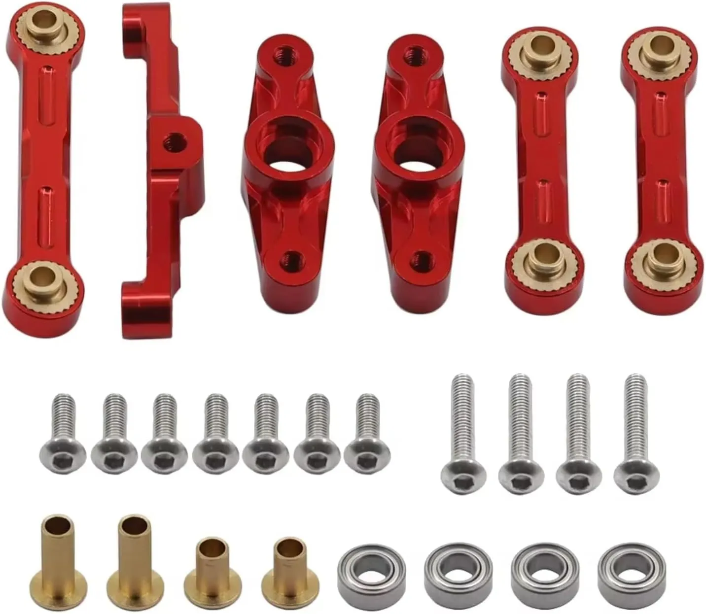 RC Car Accessories for Tamiya for TT02 TT-02D 1/10 Metal Aluminum Ball Bearing Crank Steering Assembly Connecting Rod Set RC Drift Car Parts(Red)