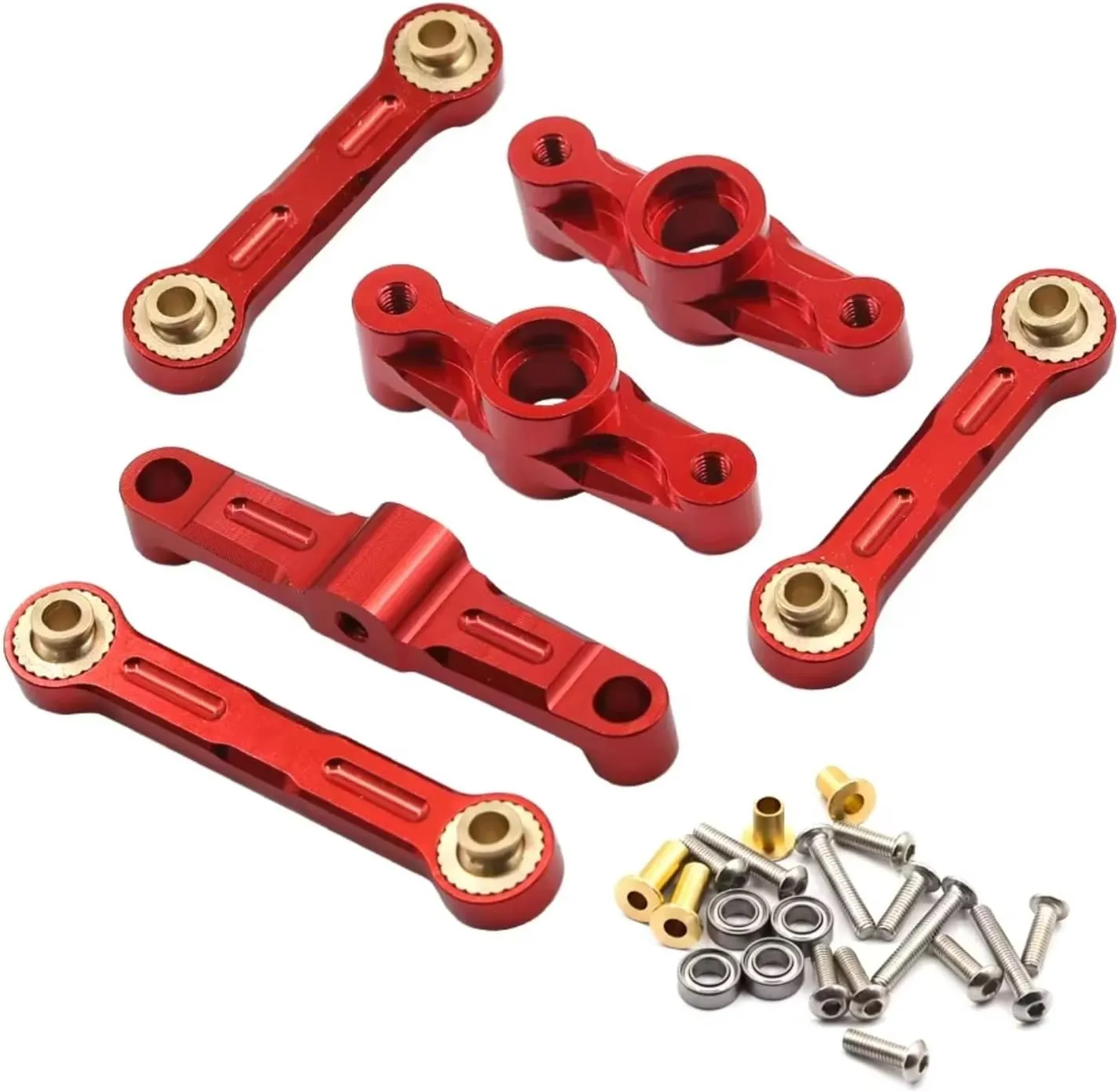 RC Car Accessories for Tamiya for TT02 TT-02D 1/10 Metal Aluminum Ball Bearing Crank Steering Assembly Connecting Rod Set RC Drift Car Parts(Red)