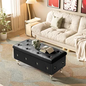 Recaceik Ottoman with Storage, Leather Bench for Bedroom, Living Room, Entryway, Window, Black