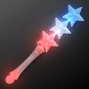 Red, White & Blue Triple Star Light Up Flashing LED Wand (Set of 12)