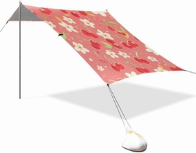 Red Cherries Flowers Beach Tent UPF50  Lightweight Outdoor Sun Shade Includes Sand Shovel, Sandbags, Stability Poles for Camping, Fishing, Backyard Fun