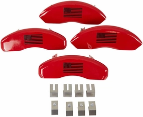 Red w/Black US Flag MGP Front Rear Disc Brake Caliper Cover Set - BuyAutoParts GA-O6480AN New