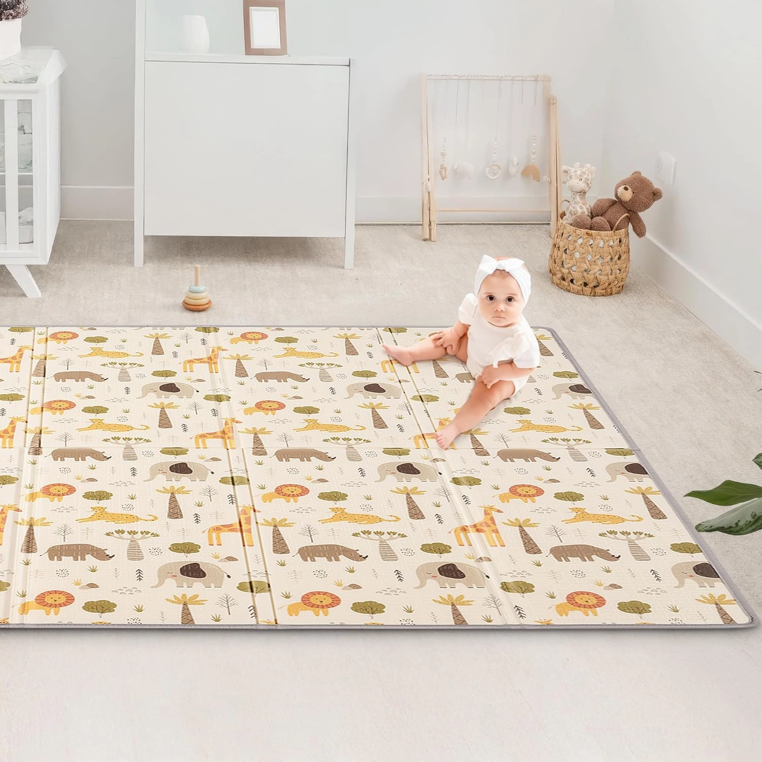 Reversible Baby Floor Mat (71x59x0.4in) -Foldable, Lightweight Foam Playmat for Babies & Toddlers - Waterproof, Easy Cleaning & Storage - Ideal for Indoor/Outdoor Play & Travel (Savannah)