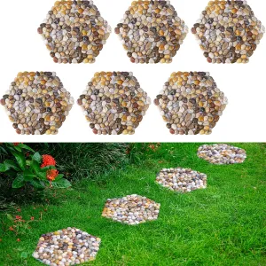 River Rocks Stepping Stones Pavers Outdoor for Garden Walkway, Pebbles Polished Gravel for Yard Lawn Patio Pathway Landscaping, Set of 6 (Hexagon)
