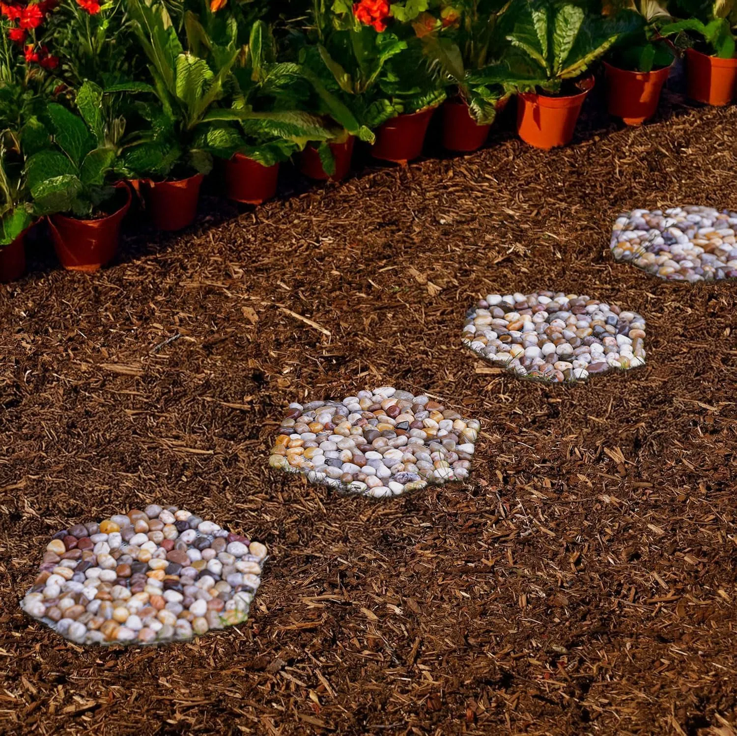River Rocks Stepping Stones Pavers Outdoor for Garden Walkway, Pebbles Polished Gravel for Yard Lawn Patio Pathway Landscaping, Set of 6 (Hexagon)