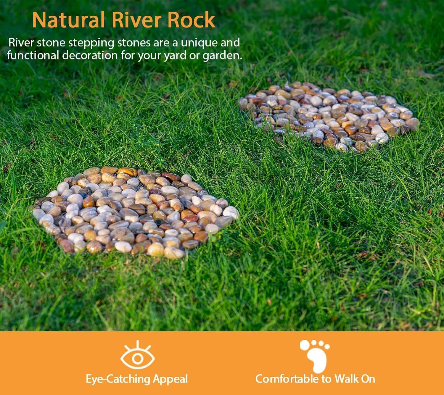 River Rocks Stepping Stones Pavers Outdoor for Garden Walkway, Pebbles Polished Gravel for Yard Lawn Patio Pathway Landscaping, Set of 6 (Hexagon)