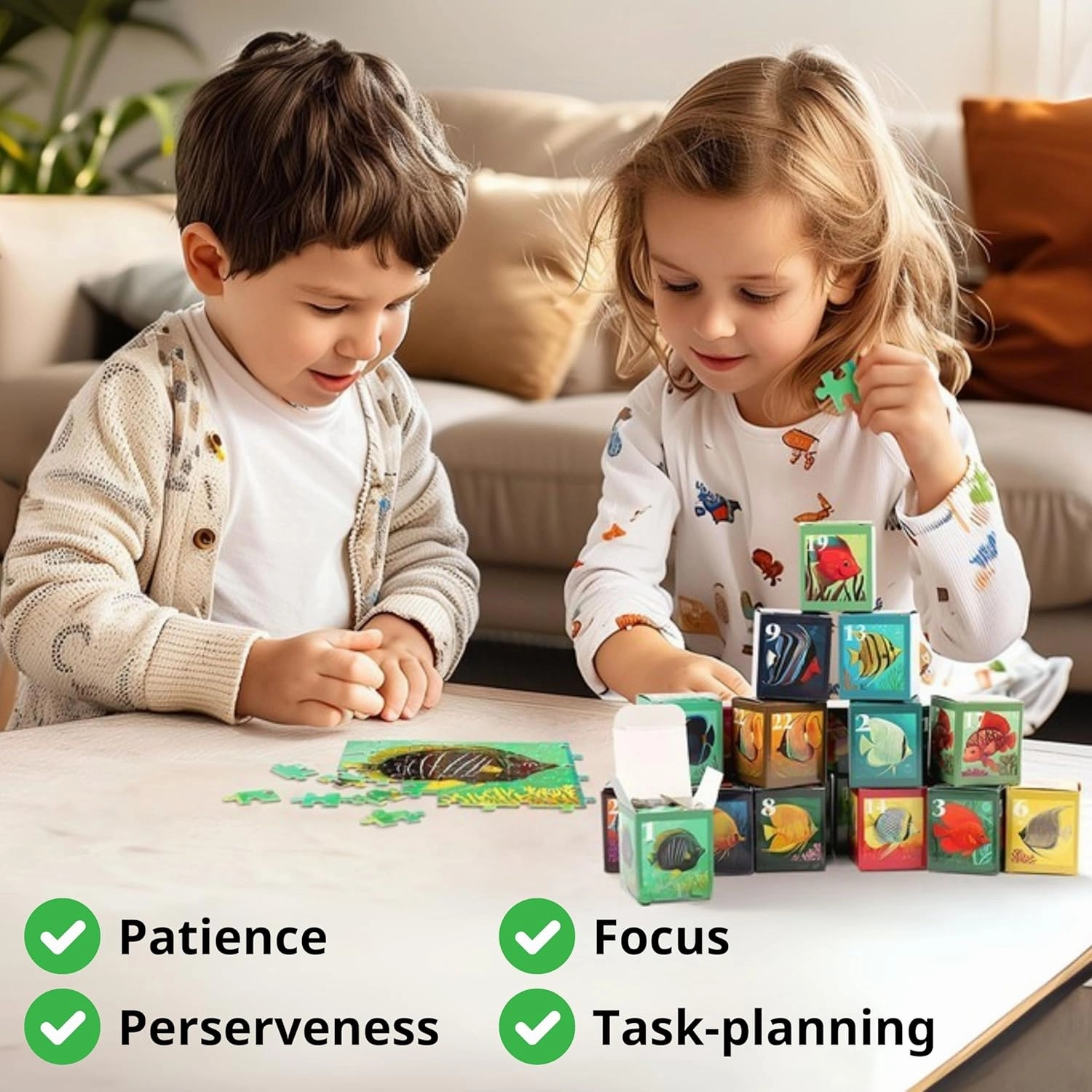 rokt&razo, Fishes, 24 Mini Pack Kids Puzzles, 1000 Pieces Advert Puzzles, Family Game Nights, Finish Size 27.5 * 19.7 in