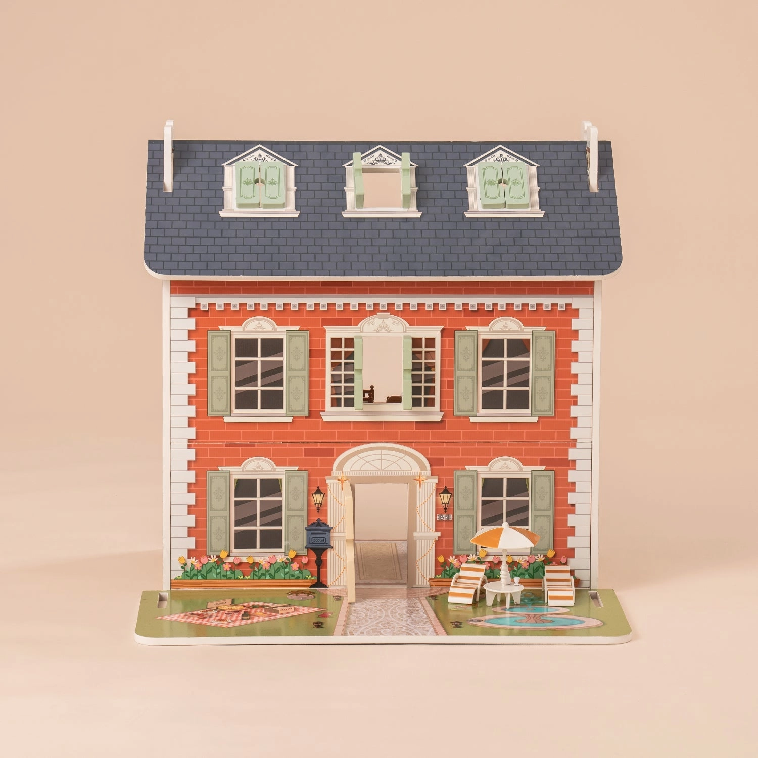 Rootz 3 in 1 Wooden Dollhouse - Dreamhouse for Kids - Toddler Playhouse - Versatile Play Options - DIY Accessories Set - Exquisite & Realistic Furniture - 76 x 51 x 63.5 cm - 100% Real Wood
