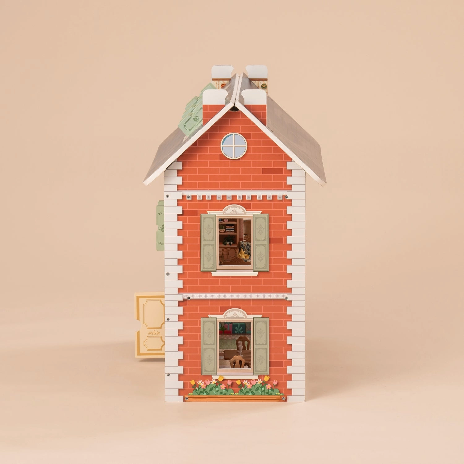 Rootz 3 in 1 Wooden Dollhouse - Dreamhouse for Kids - Toddler Playhouse - Versatile Play Options - DIY Accessories Set - Exquisite & Realistic Furniture - 76 x 51 x 63.5 cm - 100% Real Wood