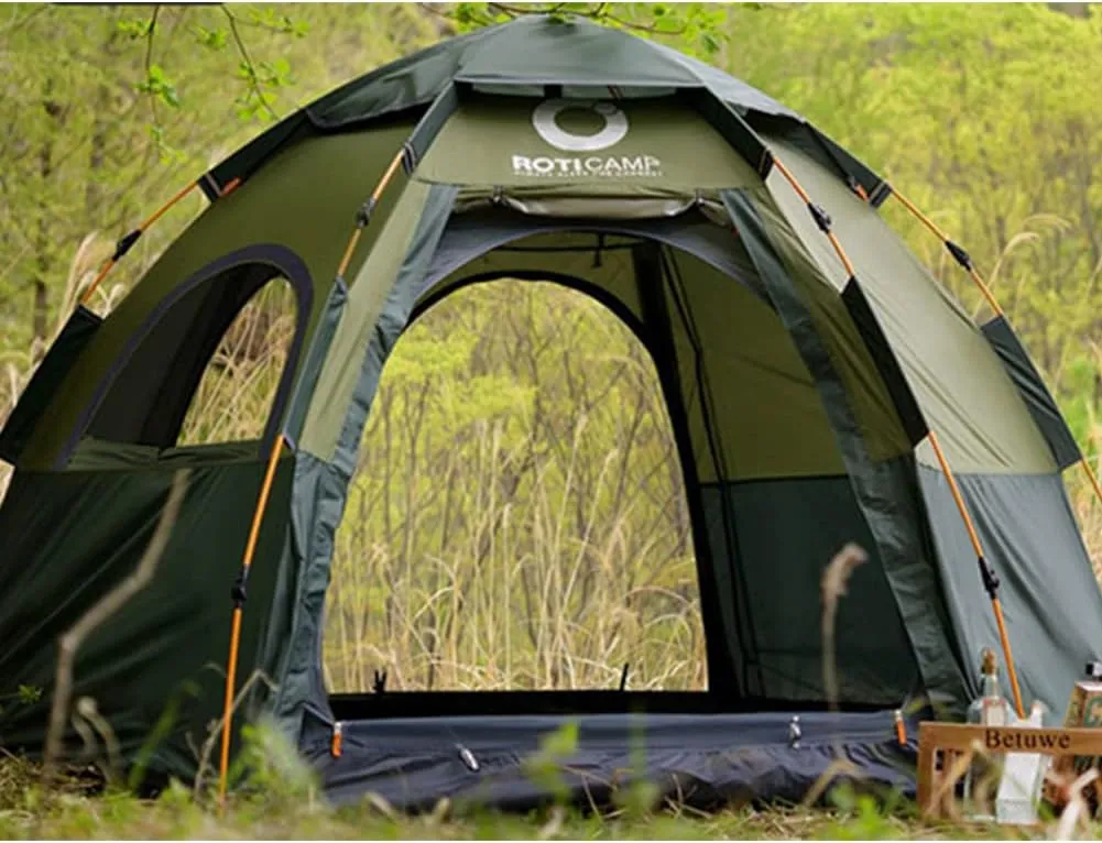 ROTI Camp Instant Pop Up One Touch Hexagon Tent, Family Type for 4~5 People (Nature Green)