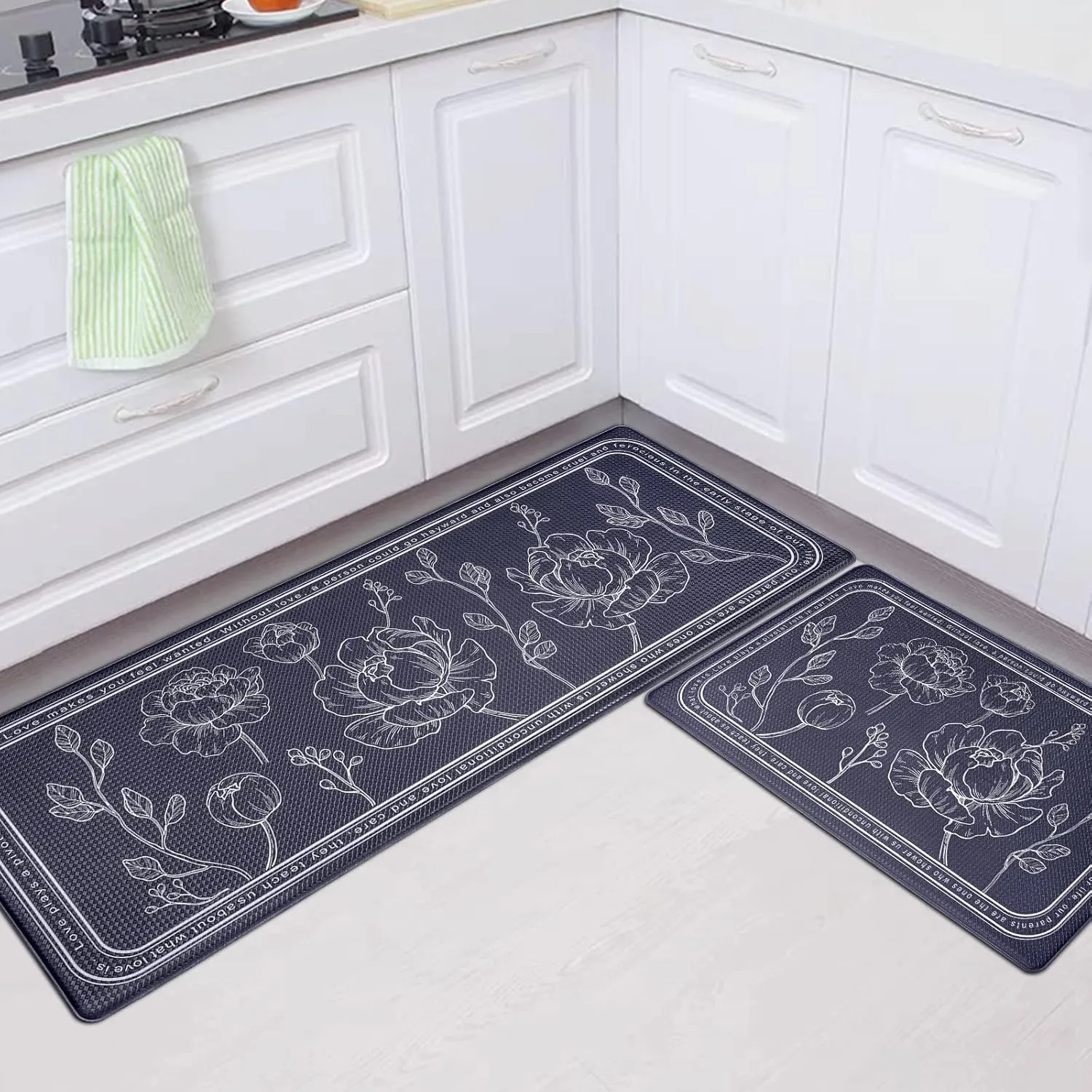 ROTTOGOON Kitchen Floor Mat Set of 2, Cushioned Anti Fatigue Kitchen Mat 17"x47" 17"x29", Non-Slip Waterproof Kitchen Rug, Premium PVC Comfort Kitchen Mats and Rugs for Kitchen, Office, Home, Laundry