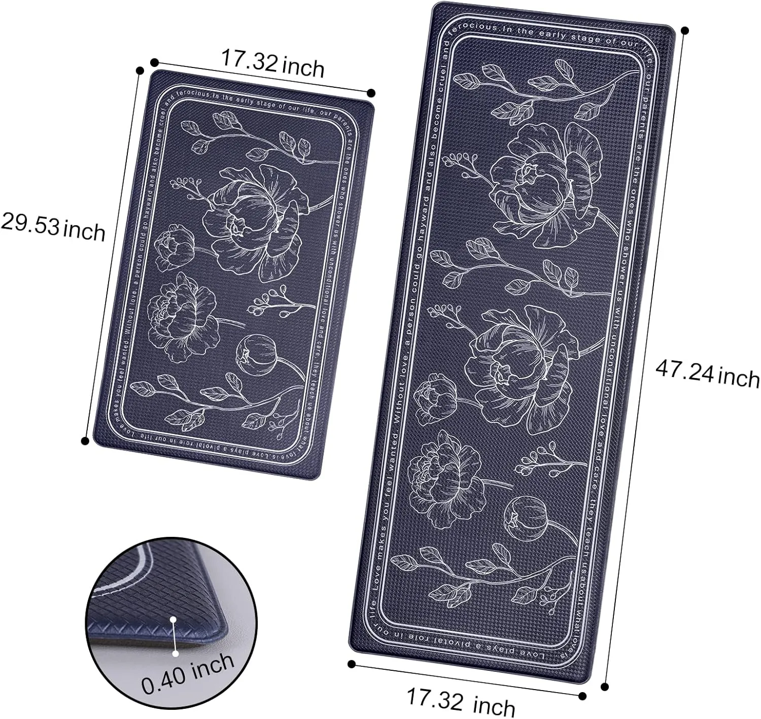 ROTTOGOON Kitchen Floor Mat Set of 2, Cushioned Anti Fatigue Kitchen Mat 17"x47" 17"x29", Non-Slip Waterproof Kitchen Rug, Premium PVC Comfort Kitchen Mats and Rugs for Kitchen, Office, Home, Laundry