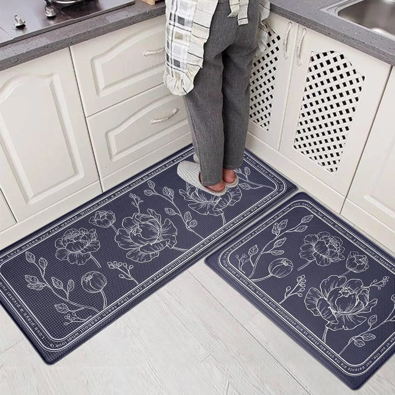 ROTTOGOON Kitchen Floor Mat Set of 2, Cushioned Anti Fatigue Kitchen Mat 17"x47" 17"x29", Non-Slip Waterproof Kitchen Rug, Premium PVC Comfort Kitchen Mats and Rugs for Kitchen, Office, Home, Laundry