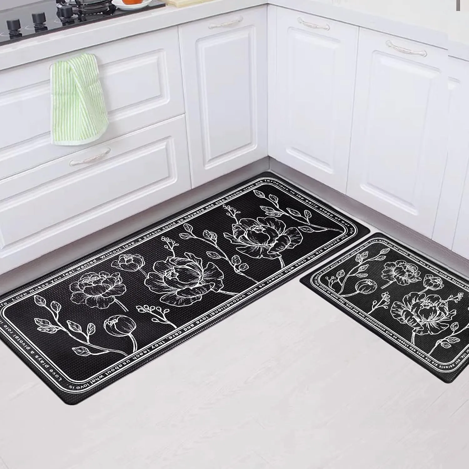 ROTTOGOON Kitchen Floor Mat Set of 2, Cushioned Anti Fatigue Kitchen Mat 17"x59" 17"x29", Non-Slip Waterproof Kitchen Rug, Premium PVC Comfort Kitchen Mats and Rugs for Kitchen, Office, Home, Laundry